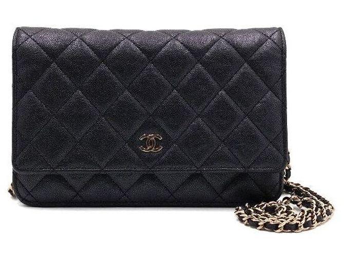 Chanel Bolsa de ombro e bolsa transversal com corrente CC dourada Preto