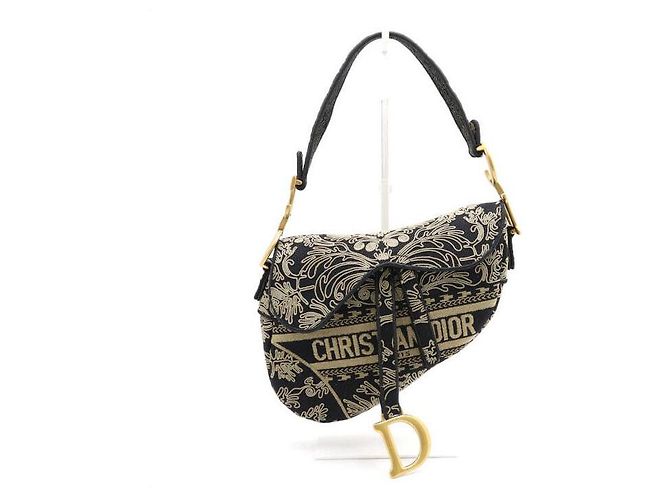 Dior Black Beige Ornamental Corneli Effect Embroidered Saddle Bag Brown