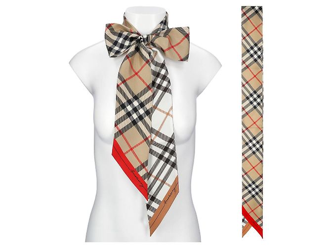 Burberry Lenço Skinny de Seda Xadrez Multicor