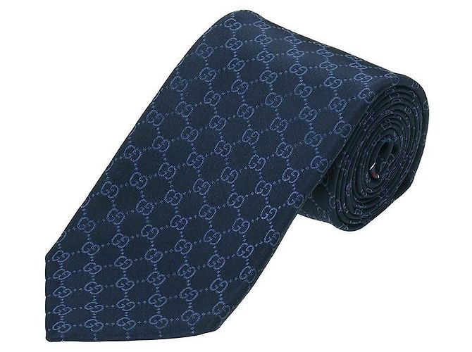 Gucci Silk Tie with GG Pattern Navy Blue
