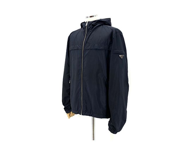 Prada Nylon Triangle Logo Men's Windbreaker Jacket Blue
