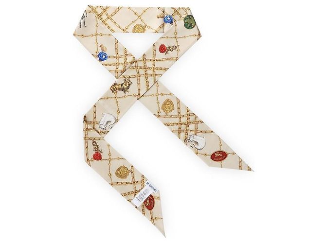 Burberry Lenço de seda real xadrez para mulher Marrom