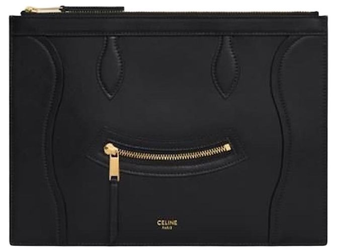 Céline Bolsa Medium em couro de bezerro brilhante preto