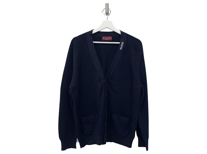 Gucci Cardigã de seda e algodão com intarsia Azul