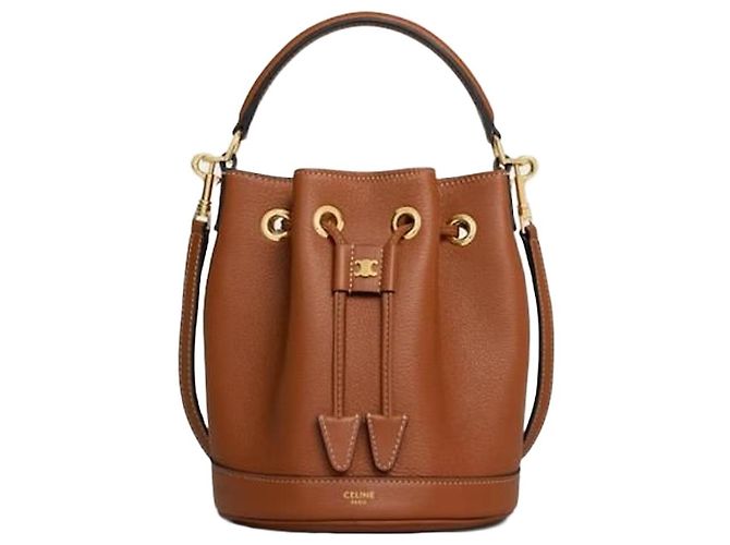Céline Bolsa Tine Clara Supplement em couro de bezerro grão Brown Marrom