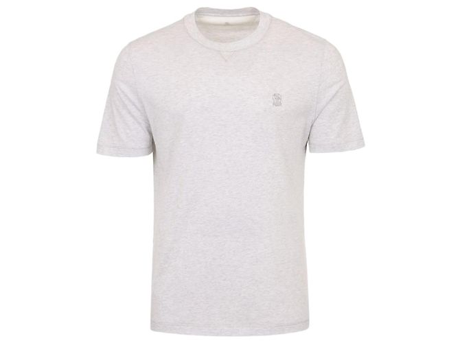 Brunello Cucinelli T-Shirt mit Rundhalsausschnitt und gesticktem Logo Braun