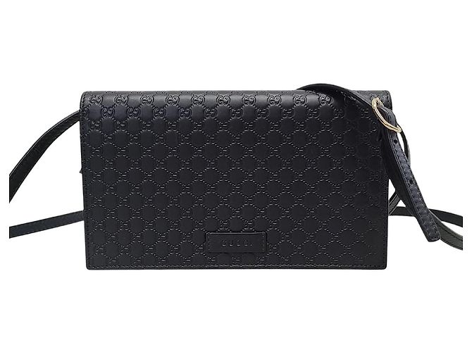 Gucci Borsa a tracolla mini GG Microsima in pelle nera Nero