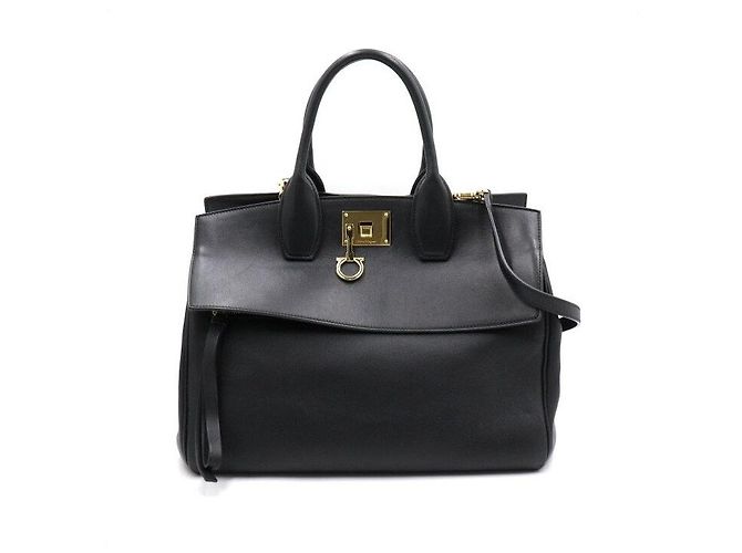 Salvatore Ferragamo Borsa Tote e a Spalla Gancini Studio Medium Black Nero