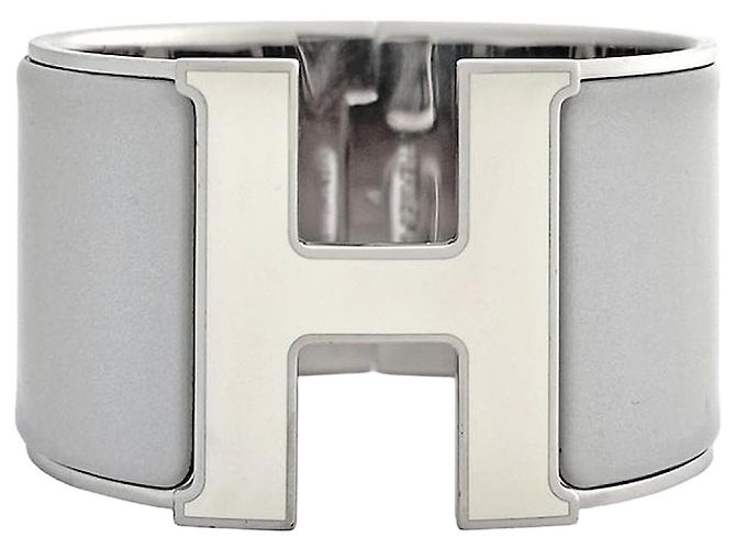 Hermès Pulsera Click Clack White Silver Castaño
