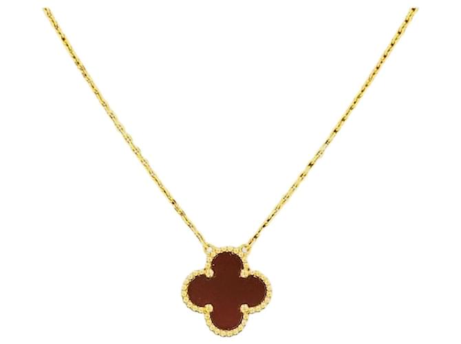 Van Cleef & Arpels Vintage Alhambra Lucky Halskette aus Karneol und Gelbgold 