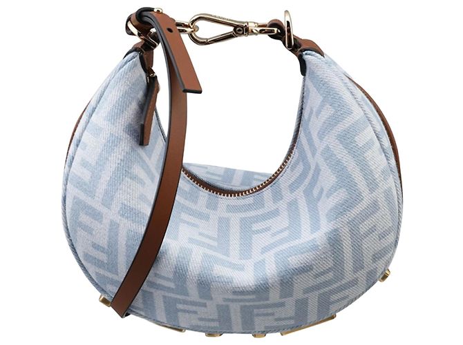 Fendi Borsa Mini Hobo Graph FF in Denim Azzurro Blu