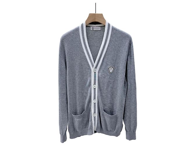 Brunello Cucinelli Cardigan in cotone con logo Grigio XL Marrone