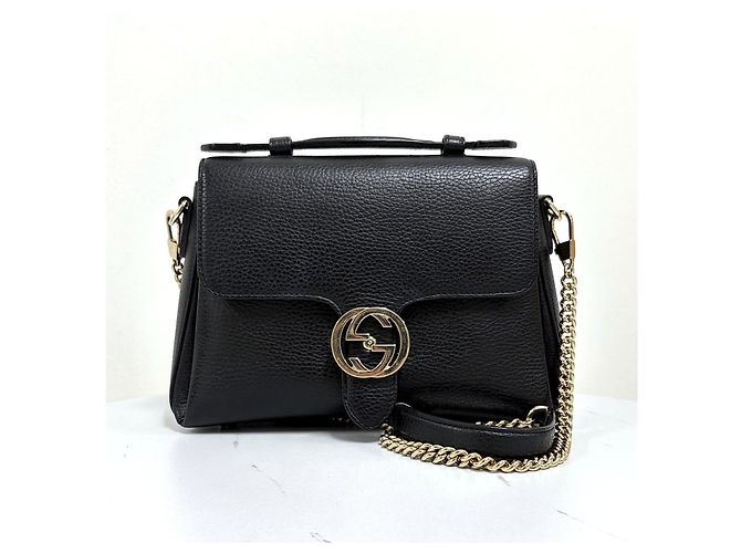 Gucci Bolsa de Ombro com Corrente e Alça de Mão Interlocking Preta Preto