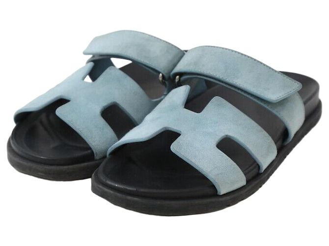 Hermès Sifre Sandals Suede Blue Celeste