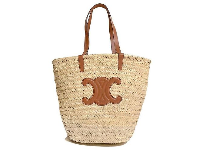 Céline Raffia Triumph Panier Large Marrom