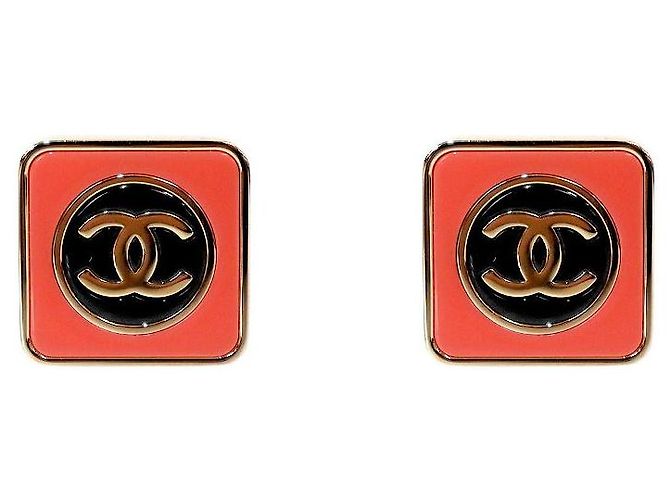 Chanel Pink CC Square Stud Earrings