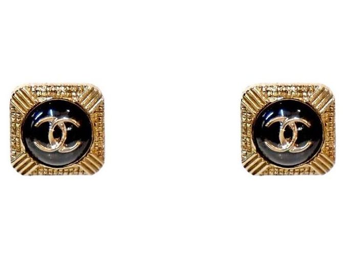 Chanel Square CC Ohrringe Schwarz