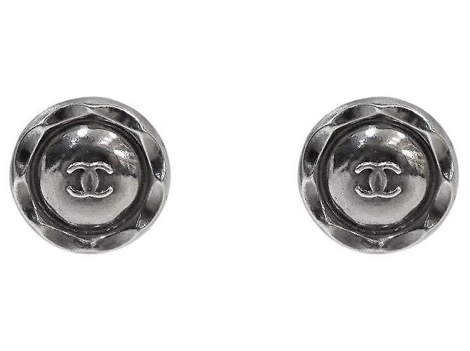 Chanel Runde CC Metallic Silver Ohrringe Silber