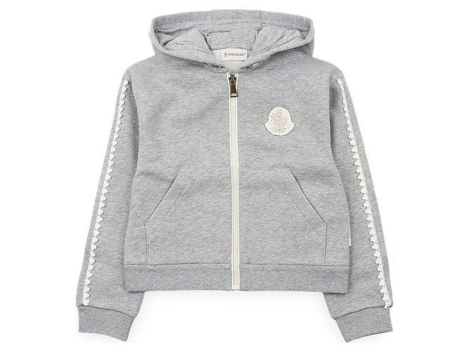 Moncler Giacca con cappuccio e zip in maglia con patch per bambini Marrone