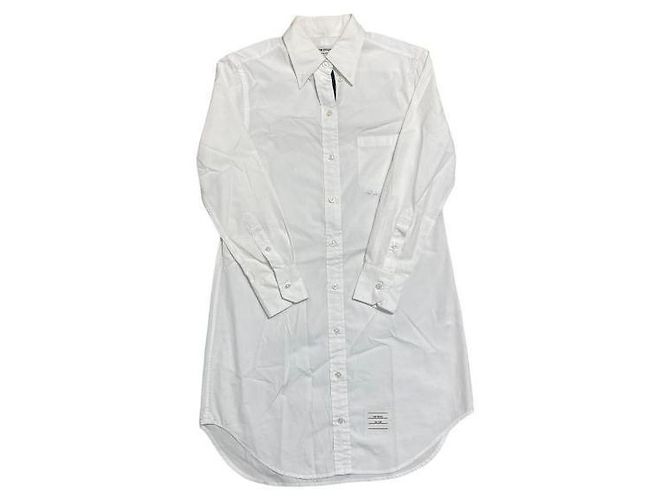 Thom Browne Vestido de Popeline Sólida com Colarinho Point Tab RWB Prata