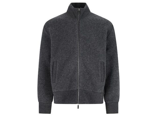 Thom Browne Giacca in pile di lana con zip e collo alto Marrone