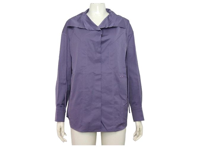 Hermès Camisa de algodón con cuello drapeado para mujer Púrpura 