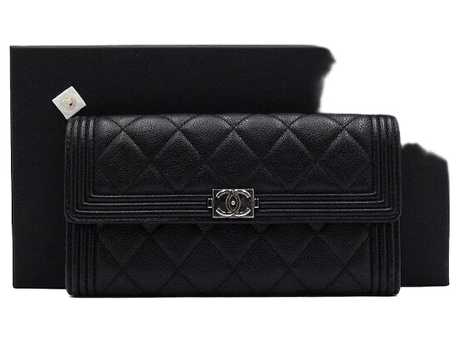 Chanel Caviar Boy Black Long Flap Wallet
