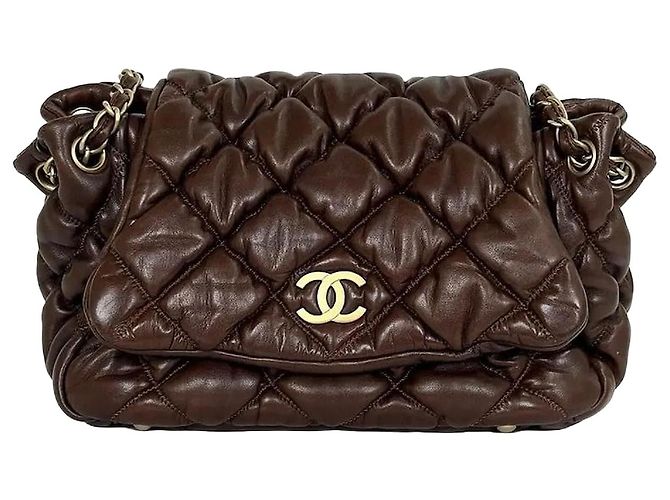 Chanel Bolsa de ombro com aba acordeão acolchoada Bubble Castanho escuro Marrom