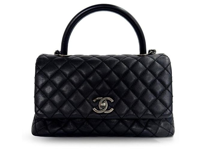 Chanel Borsa Coco Handle Flap Bag Medium Black Collection Caviar Nero