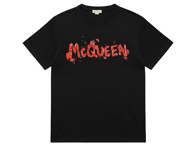 Alexander Mcqueen T-Shirt für Herren mit rotem Logo Schwarz
