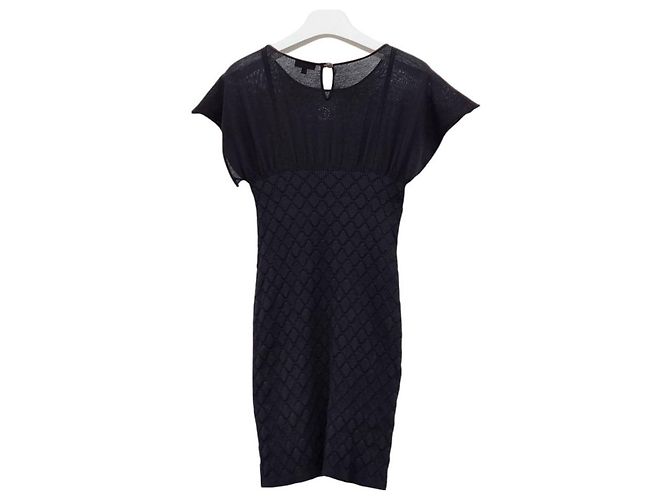 Chanel Gestepptes Strickkleid in Schwarz