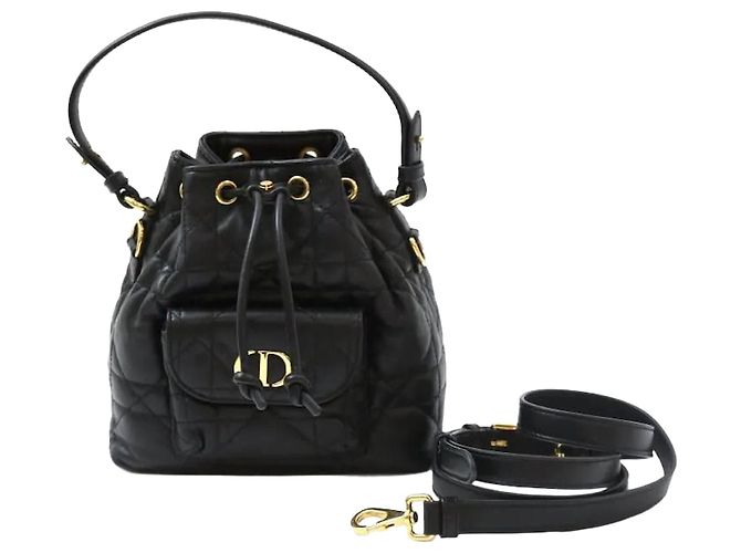 Dior Mini borsa bucket in pelle di agnello Macro Cannage Nera Nero