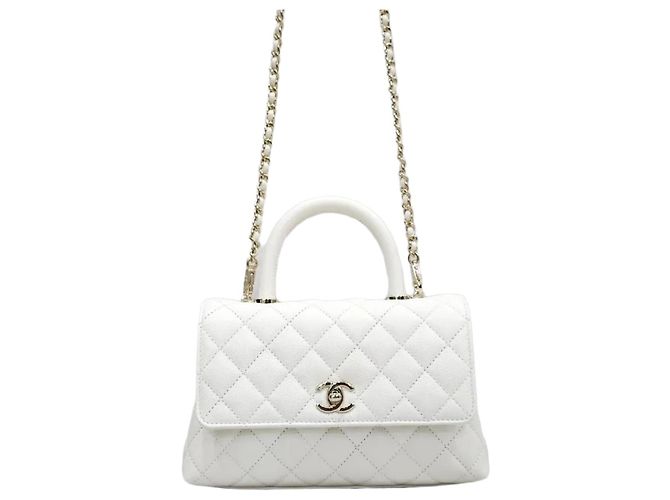 Chanel Coco Handle Small Caviar White avec intérieur Champagne Gold Chip Blanc