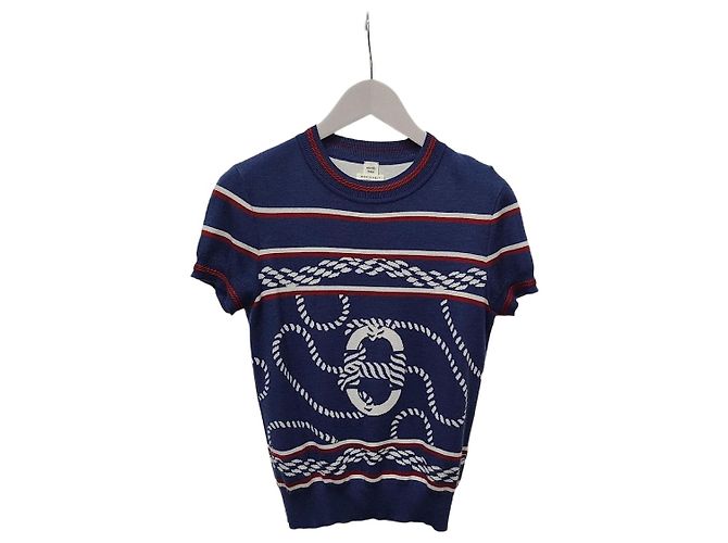 Hermès Navy Canoe Sandal Strickpullover Kurzarm Blau 