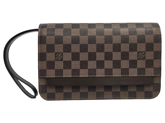 Louis Vuitton Damier Ebène Pochette Second Clutch Castaño