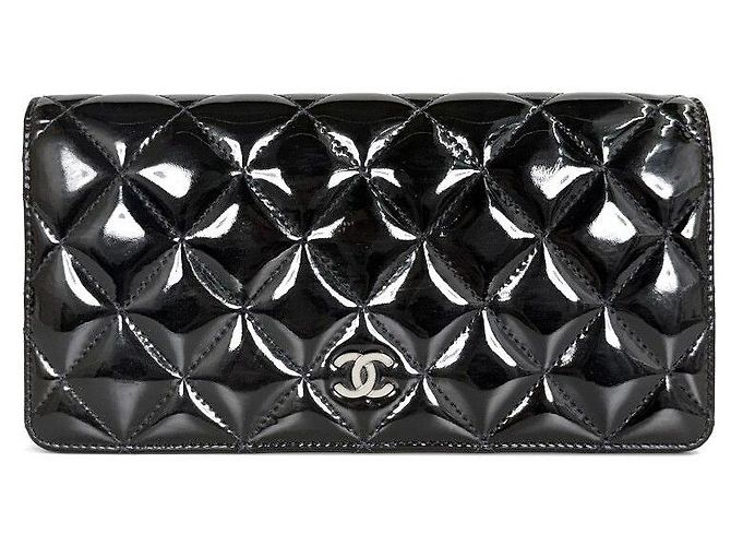 Chanel Classic Patent Long Wallet Khaki Brown