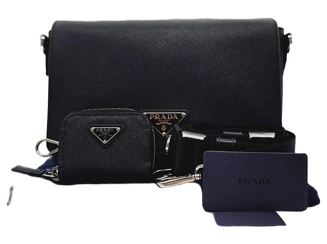 Prada Bolso de hombro de cuero Saffiano negro