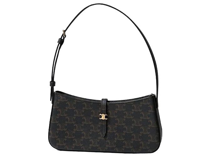 Céline Tina Shoulder Bag in Triomphe Canvas Black