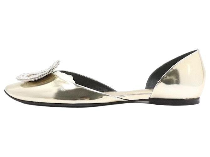Roger Vivier Square Crystal Gold Metallic Flats