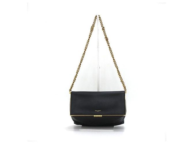 Saint Laurent Sac Tote et épaule moyen en cuir lisse noir avec chaîne