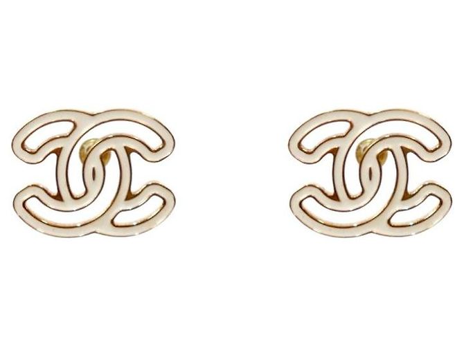 Chanel CC Gold Ohrringe Elfenbein Weiß
