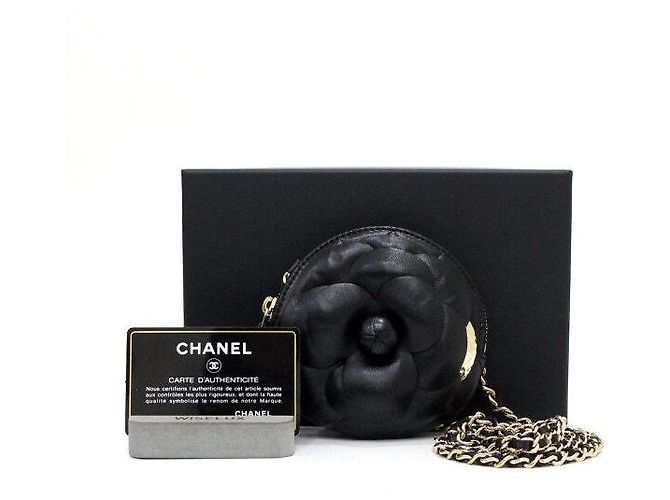 Chanel Mini Bolsa de Ombro com Corrente e CC Camélia Dourado Preto