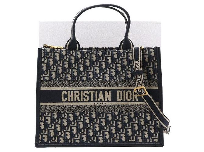 Dior Saco Tote e Saco de Ombro Medium em Pele Blue Oblique Azul