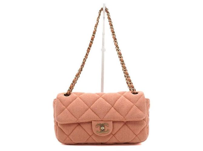 Chanel Mini-Schultertasche mit Klappe und Kette aus rosa Jersey-Canvas Pink