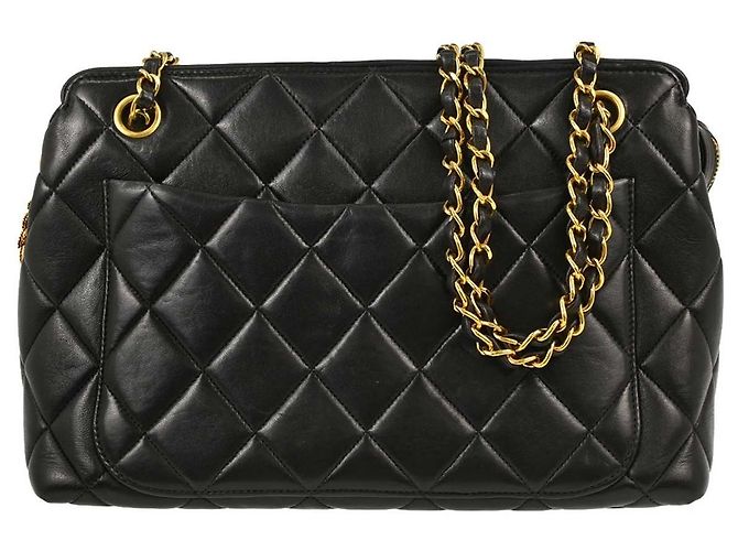 Chanel Vintage Chain Tote Quilted Lambskin Medium Nero