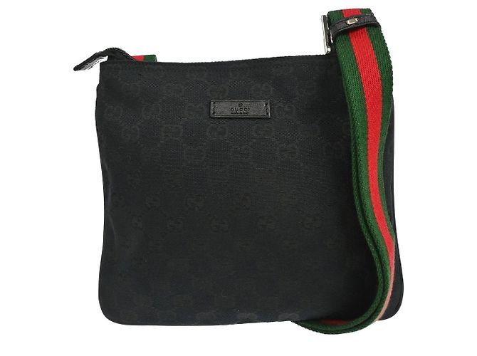Bolsa Messenger Gucci Web Strap Zip em canvas GG e couro Small Preto