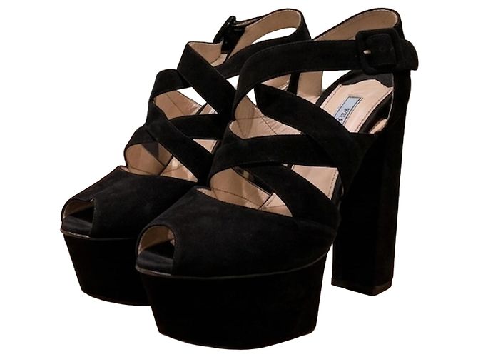 Prada platform sandals in black suede