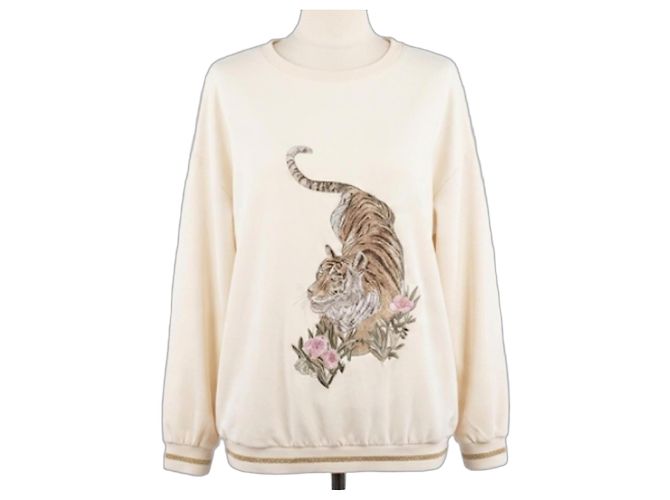 Stella Mc Cartney Sweatshirt Oversized Stella McCartney com Bordado de Tigre (Made in Italy) Bege