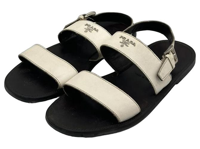 Sandali Prada in pelle Saffiano bianca Bianco 