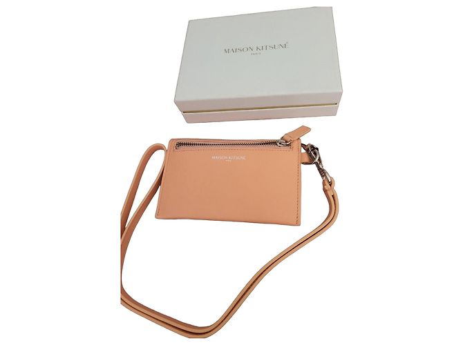 Kitsune Pale pink leather wallet with shoulder strap